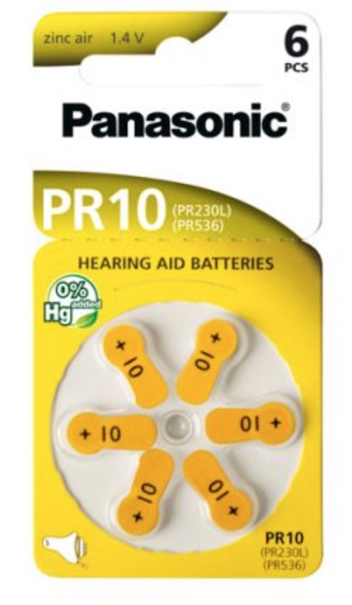 6 piles PR10 - PR230L - PR536 appareil auditif