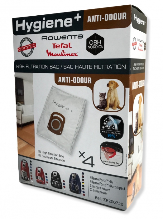 4 sacs hygiène + Anti-odeur ROWENTA RO6451EA - SILENCE FORCE 4AAAA