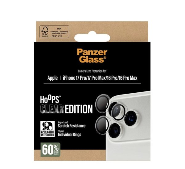 Protection caméra PanzerGlass Hoops transparent pour iPhone 16 Pro