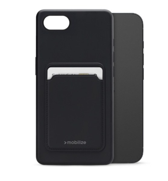 Coque caoutchouc Mobilize avec emplacement carte noir mat pour iPhone 16e