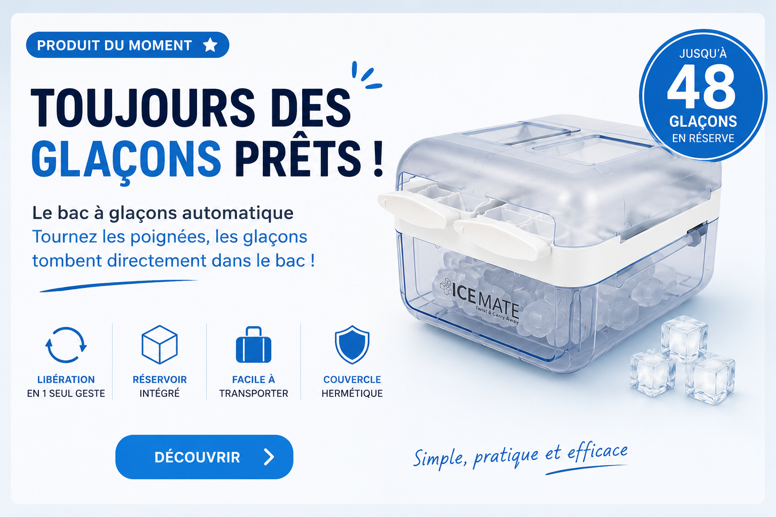 Bac à glaçons Ice Mate Wpro - jusqu'à 48 glaçons en réserve